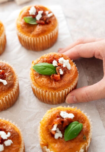 These sun-dried tomato savory muffins with goat cheese make a fantastic and festive one-bite appetizer everyone loves.